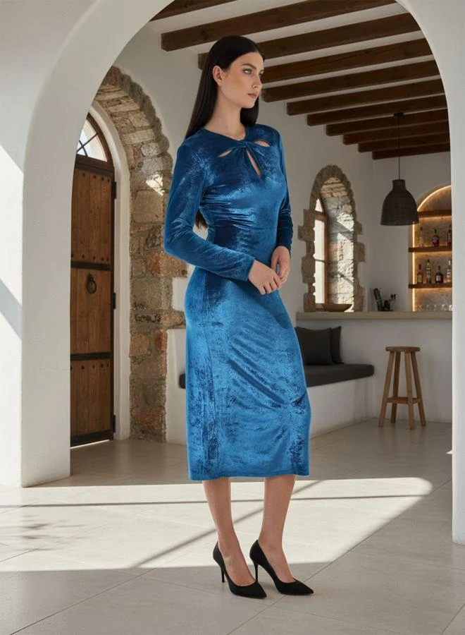 مرفوعة Women Fitted Solid Round Neck Full Sleeves Bodycon Dress